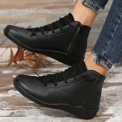 WOMEN ANKLE BOOTS Short Leather Chelsea Flat Shoes Cowboy Sneakers Combat Boots Black Vintage Moccasin Free Shipping Plus-size