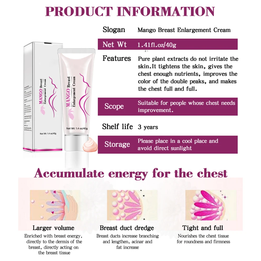Breast Enlargement Cream Chest Enhancement Mild And Safe Promote Female Hormone Lifting Firming Massage Bigger Cup Up Size Bust