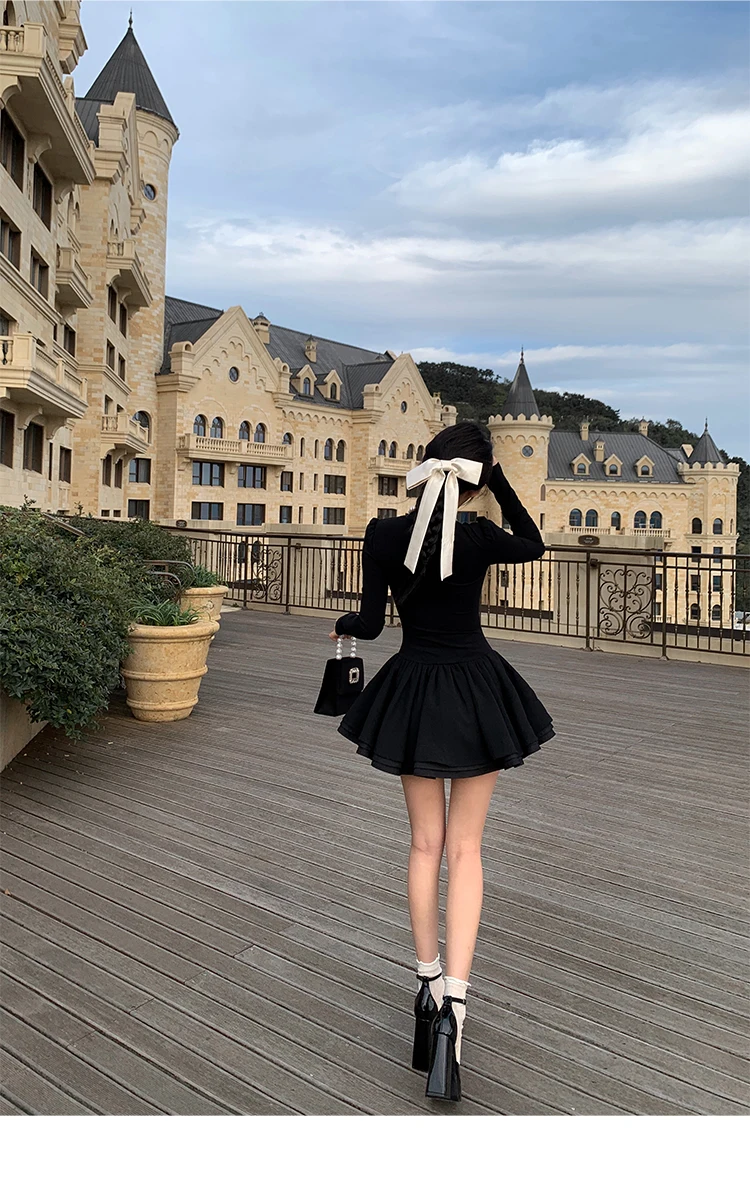 Elegant Solid Knitted Dress Women Long Sleeve Half High Collar A-line Mini Dresses Autumn Winter Birthday Party Vestidos Trend