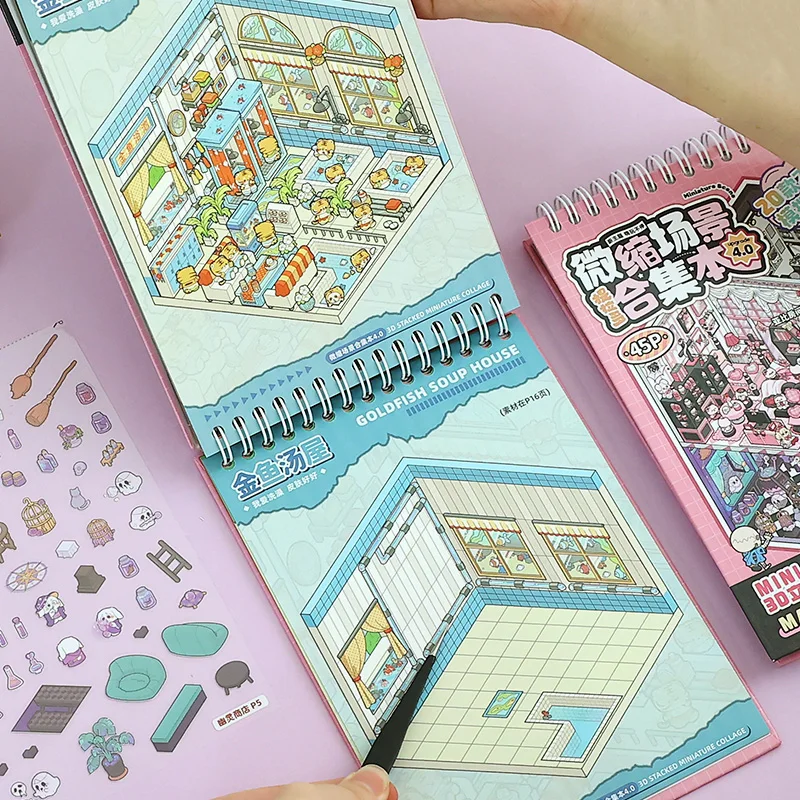 25pcs Die-Cut Stickers + 20 Scene Cards, Micro-Pore Theme Diorama Sticker Book for Journal Scrapbooking 3D Layout Set, Mr. Paper