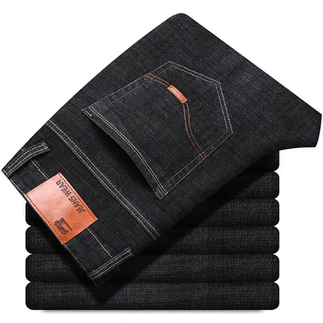 2025 NEW Men's Fashion Business Jeans Classic Style Casual Stretch Slim Jean Pants Male Brand Denim Trousers Black Blue 3