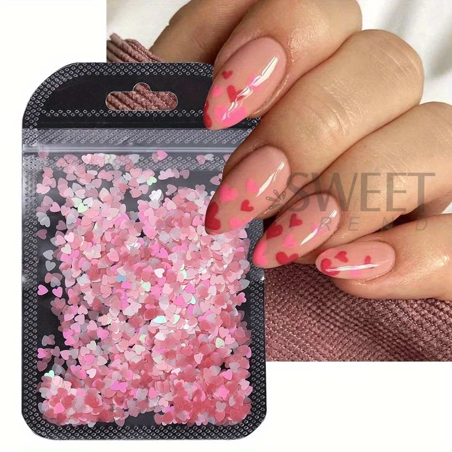 1 Bag Black Red Love Heart Nail Glitter Sequins Holographic Mirror Slices Spangles Valentine's Decor Manicure Flakes Paillettes