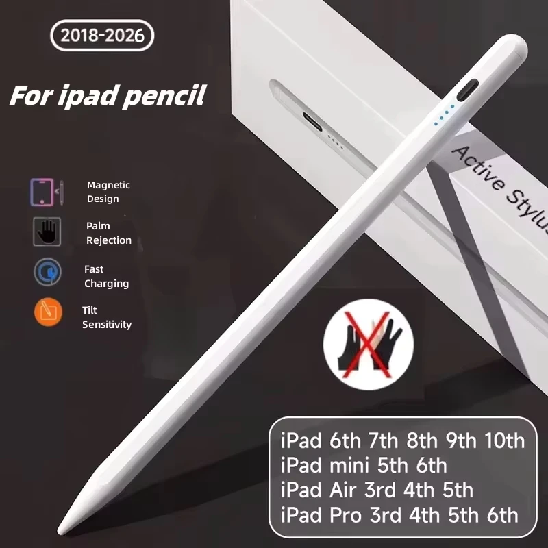 For Apple Pencil 2 1 with palm rejection tilt sensitivity stylus pen for 2018-2026 iPad 6/7/8/9/10, mini 5/6,Air3/4/5, pro 11/12