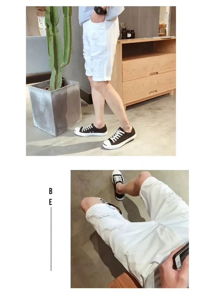 2023 New Men's Denim Shorts Ripped Five Quarter Pants Trend Korean Version Slim Mid-length Pants Summer Thin Style Loose Jeans