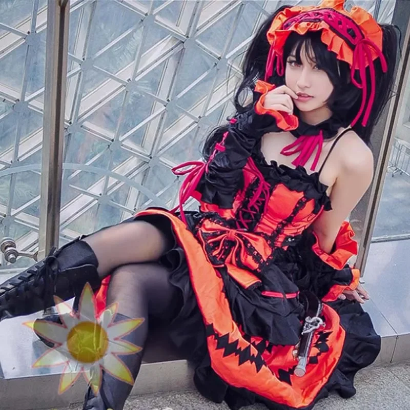 

Custom Made New Arrival Date A Live Cosplay Costume Tokisaki Kurumi Hallween Party Costume Dress For Women Girl