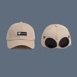 2024 Trendy Unisex Aviator Cap with Built-In Sunglasses (Beige)