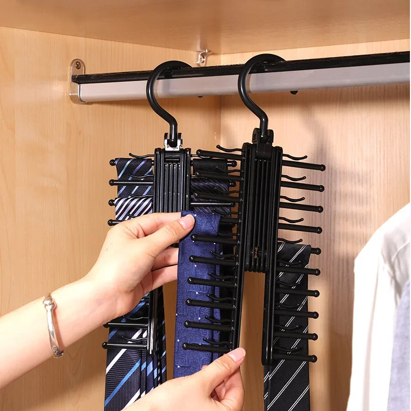 

Rack Hangers Scarf Tie Belt Storage 20 Row Adjustable Tie Storage Rack Household Belt Silk Scarf Artifact Cabinet Storage