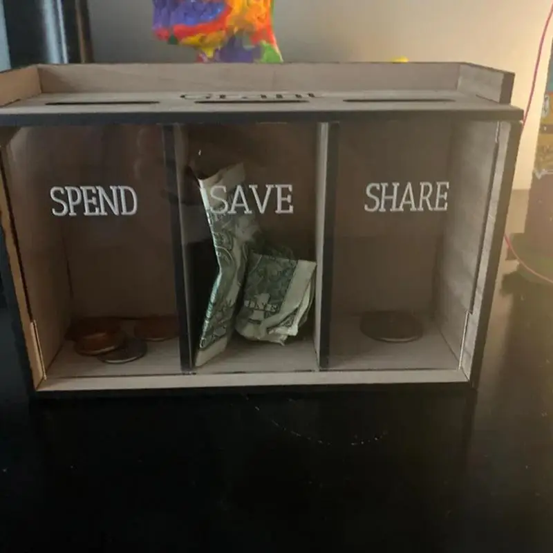 Money Saving Box  3 Compartments Wooden Removable Coin Saving Organizer Portable Home Coin Banks for Holiday Gift Money Box 4