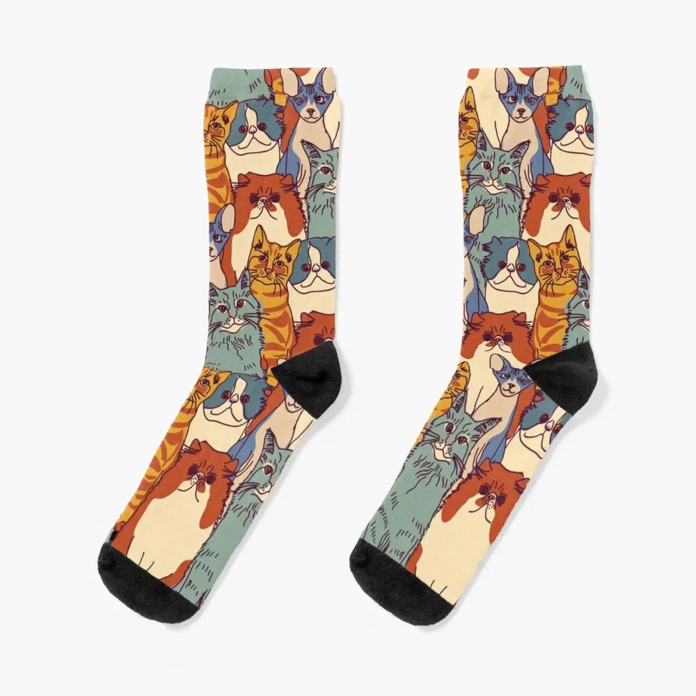 

Crowded Cats Pattern Socks colored hiphop winter thermal Socks For Men Women's