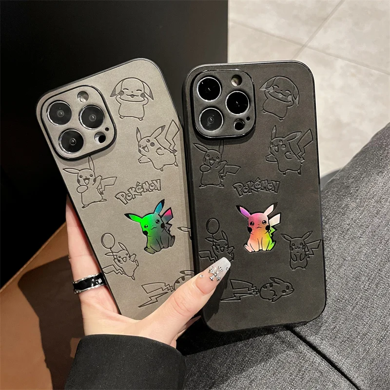 Custodie Per Telefoni Laser Bling Pokemon Pikachu Per Iphone 13 12 11 14 15 Pro Max 15Pro 14Pro Japan Cartoon Retro Leather Cover