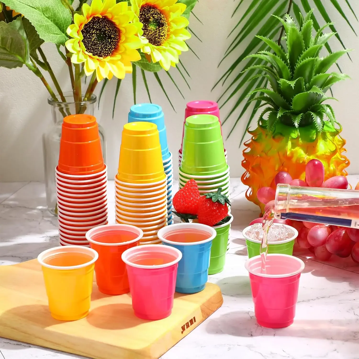 50Pc/Bag Mini Party Shot Cups Plastic Random Colors Disposable Cup Graduation Birthday Wedding Holiday Picnic Party Valentine's plastic cups,birthday party supplies,plastic shot glasses