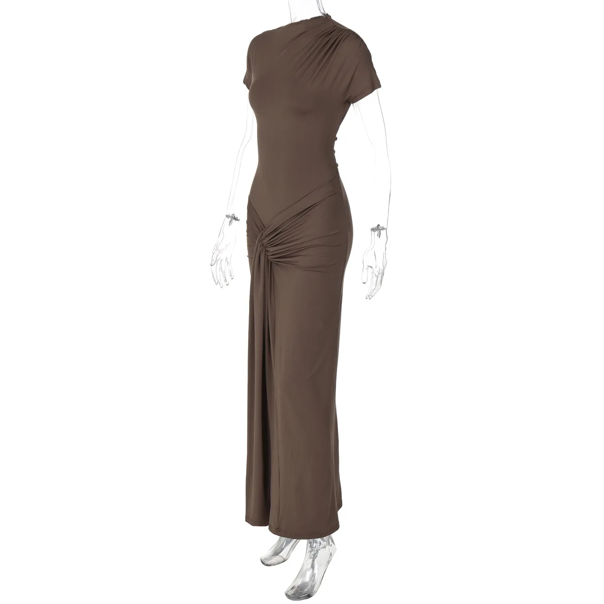 O Neck Short Sleeve Ruched Knotted Women'S Dresses Elegant Evening Prom Ladies Dress Y2K Fashion Casual Fall Clothing