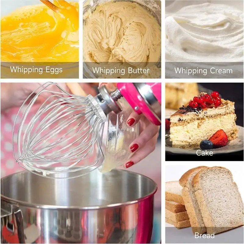 N0PF Wire Whip Attachment Compatible for 7QT KSM7589PFP KMS7586POB KMS8990NP Tilt-Head Stand Mixer Wire Whisk Dishwasher Safe