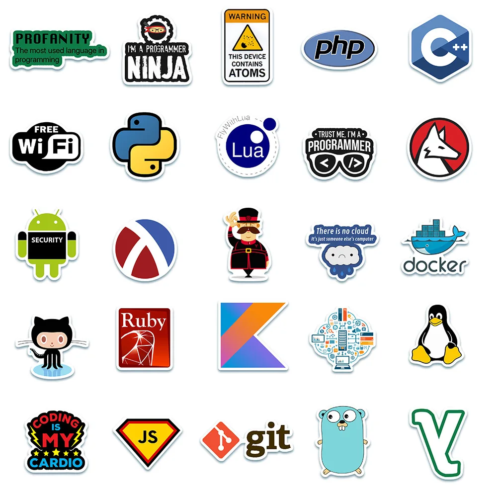 Cool Programming Stickers Set - Internet, Java, PHP, Docker, Geek, HTML, Bitcoin Vinyl Decals for Laptop, Phone - Pack of 10/20/50pcs for Kids and Children Description Image.This Product Can Be Found With The Tag Names Classic Toys, Programming stickers, Sticker, Toys Hobbies