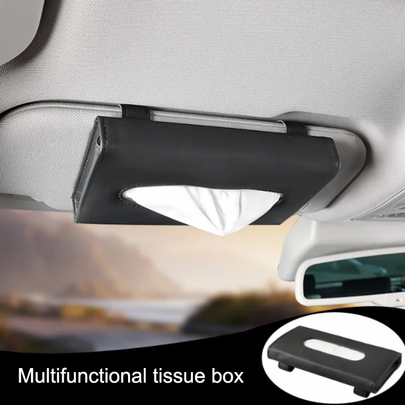 PU Leather Car Tissue Box Sun Visor Type Block Hanging Container Napkin Holder Paper Rack Organizer Storage Bag