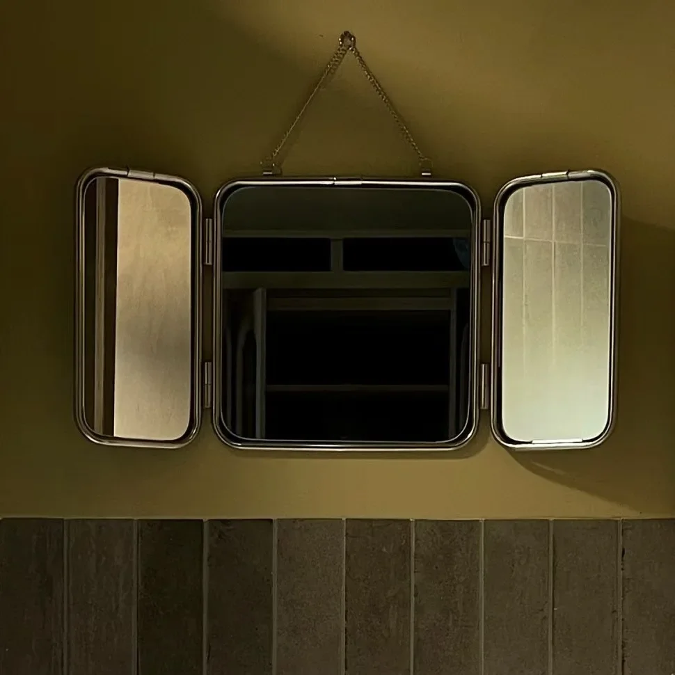 Square Modern Minimalist Metal Trifold Mirror Stainless Steel Wall Mounted Mirror Bathroom Dressing Table Decorative Mirror 2