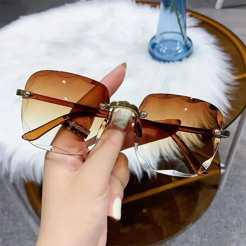 KKJOY Rimless Women Sunglasses with Gradient Lenses-Classic Vintage Alloy Frame & UV400 Protection