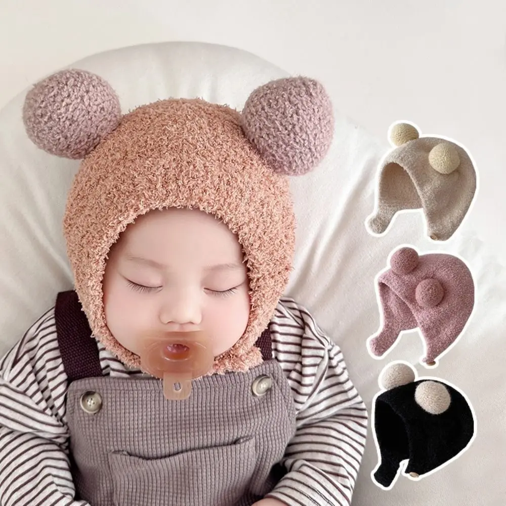 

Fashion Ear Protection Hats Plush Hat Warm Cap Windproof Cap Solid Color Plush Hat Soft Autumn Winter Baby Hats