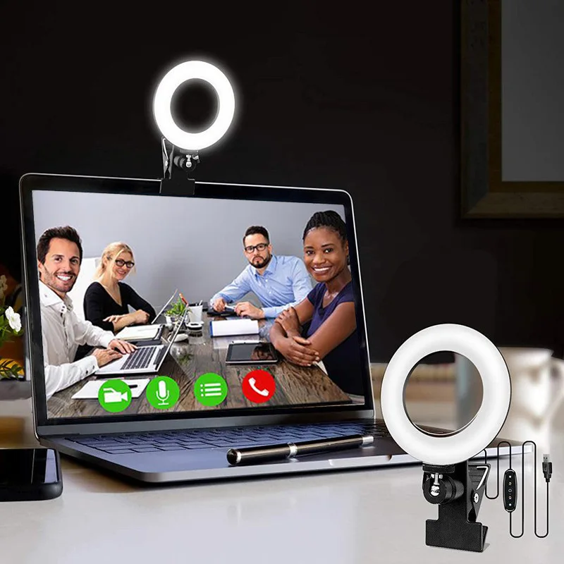 LED 셀카 링 조명, 사진 USB 원격 필 라이트, 노트북 유튜브 틱톡 비디오 라이브 전화 거치대 및 삼각대, 4.5 인치