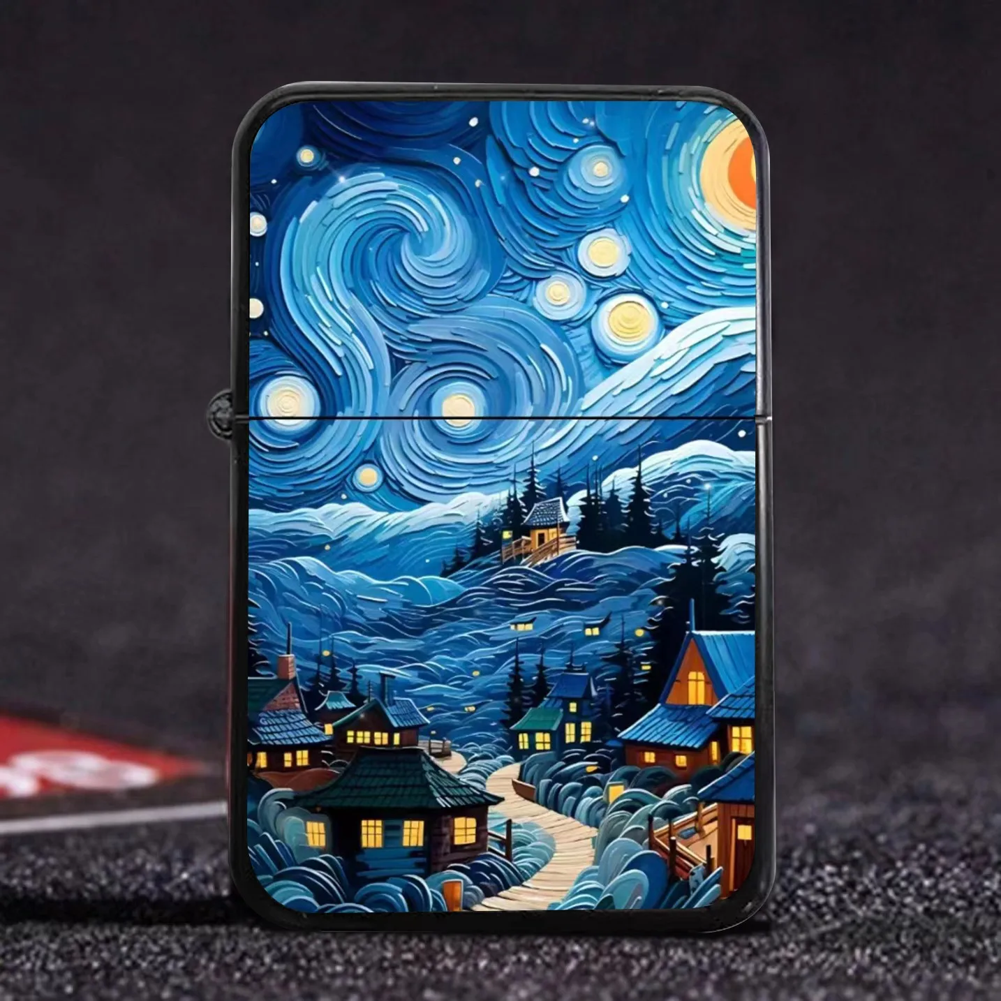 Vanishing Her Van Gogh Oil Painting Star Moon Night Kerosene Lighter Metal Kerosene Lighter Creative Gift