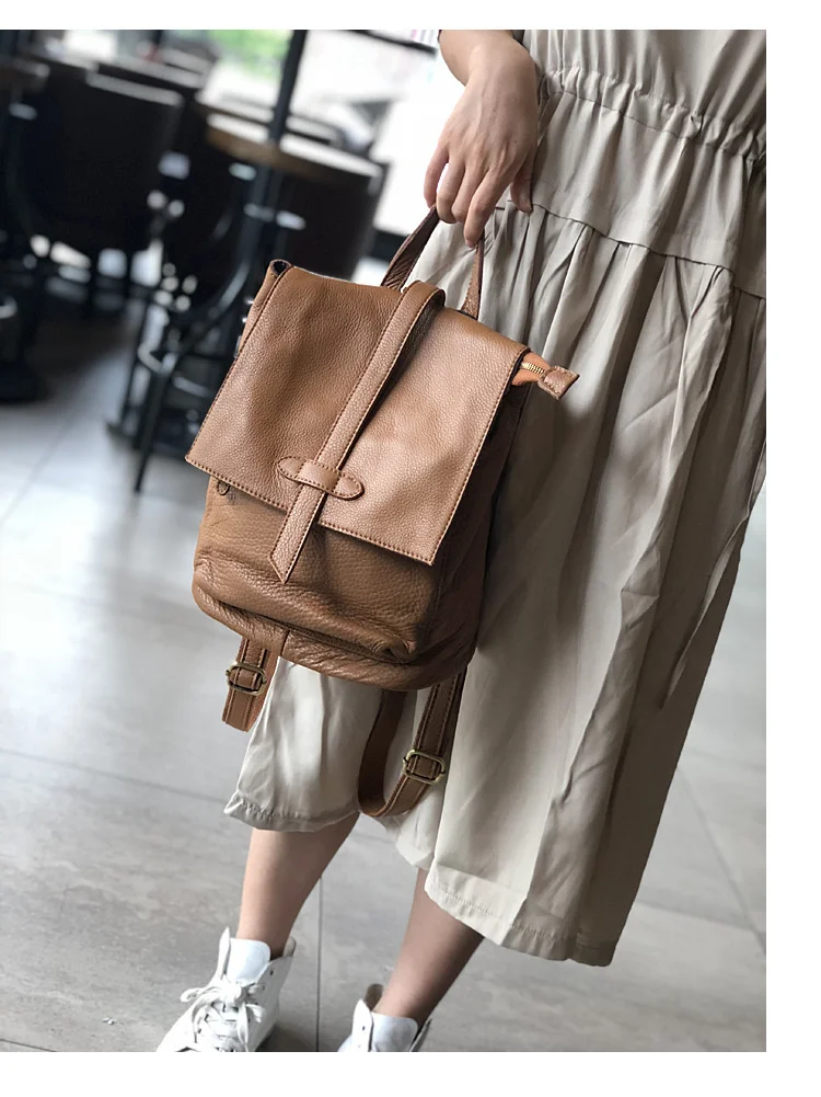 Natural Real Cowhide Women Backpack Vintage Genuine Leather Simple Small Bagpack Travel Soft Mini Cute Bookbags For Girls