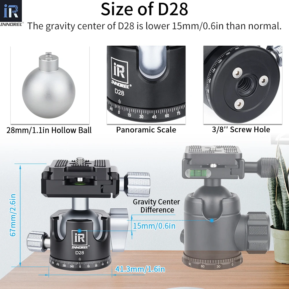28/34mm Ball Head Dual U-notch Design Professional CNC 360&deg;Panoramic Camera Tripod Head for Monopod DSLR Cameras Camcorder DV tripod ball head cold shoe ball head