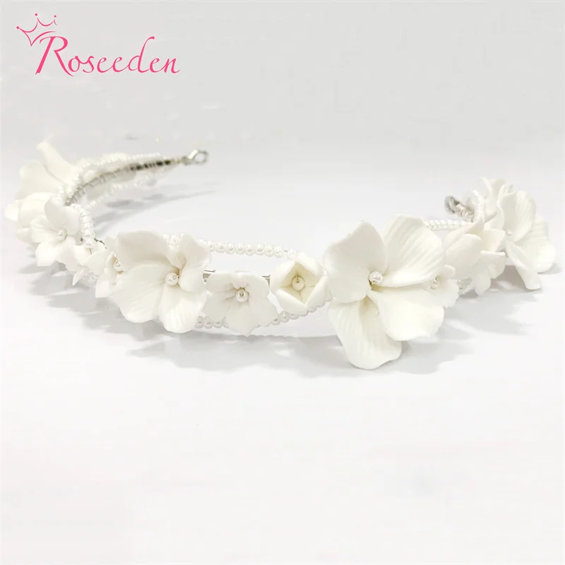 

Wedding Hair Accessories Leaf Brides Headpieces Porcelain Flower Bridal Headbands Tiaras Jewelry RE4510