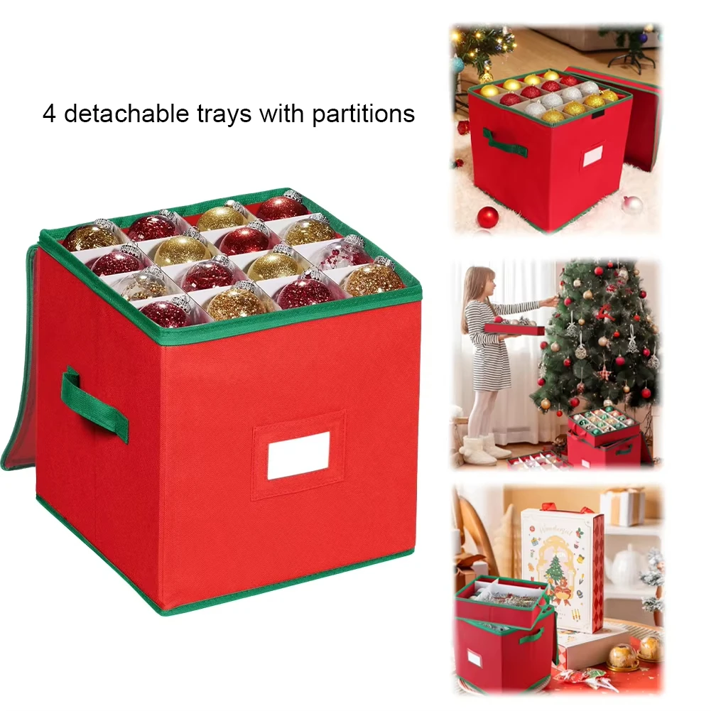 Christmas Ornament Storage Box with 4 Separate Removable Trays Storage Container keep 64 Holiday Ornaments & Xmas Accessories