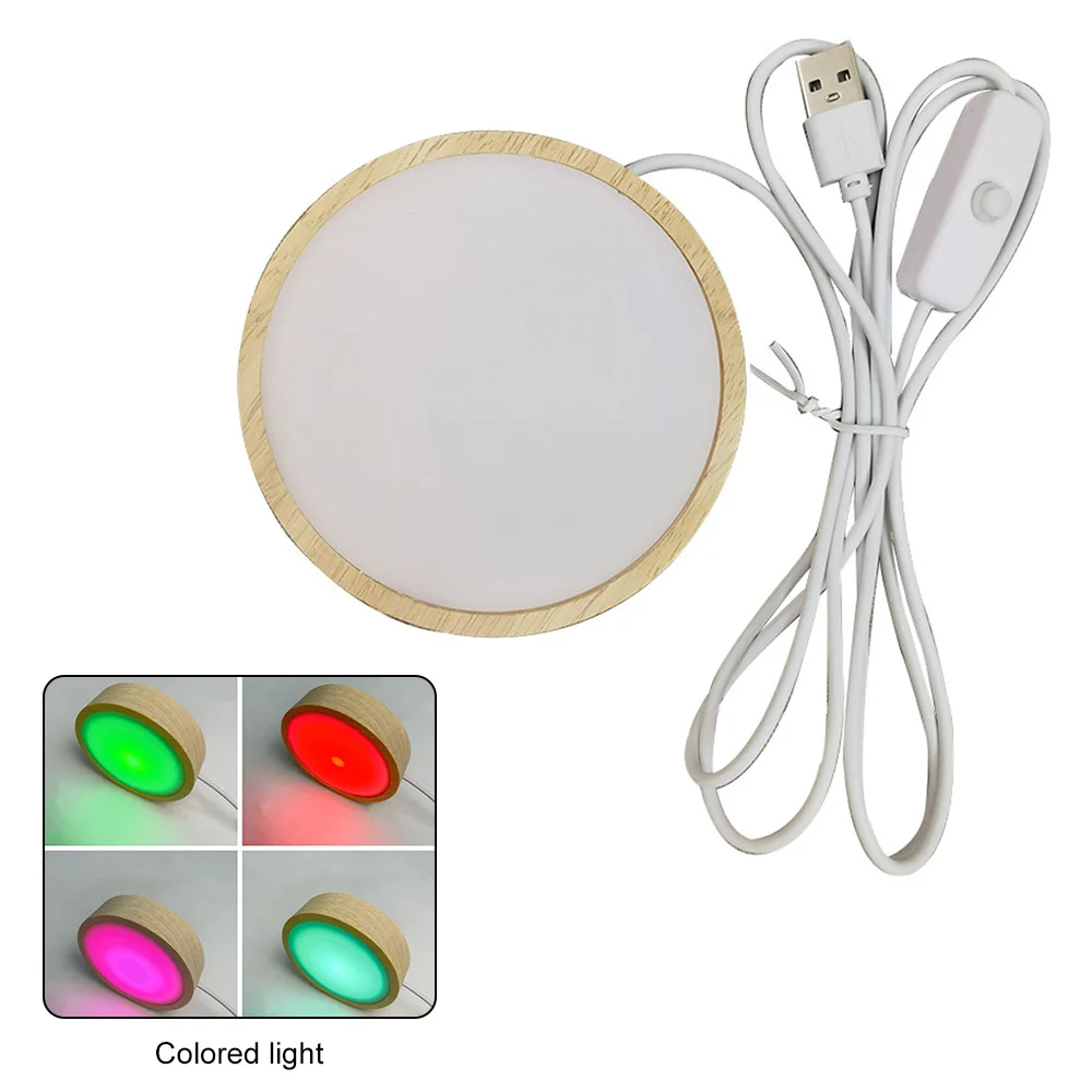 LED Lamp Base 10cm Wood Light Base USB Powered Multi-color Wooden LED Light Base Display Stand Lamp Holder Lamp Art Ornament