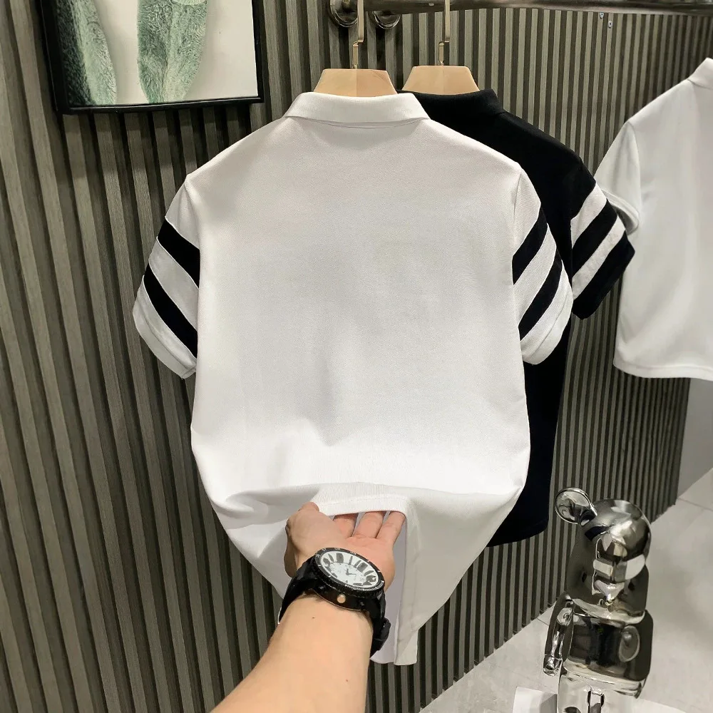 Polo Ricamata da Uomo, T-Shirt Casual Slim Fit a Maniche Corte, Nuovo Stile Cinese con Design a Fiori di Prugna, Novità Estiva - immagine 2