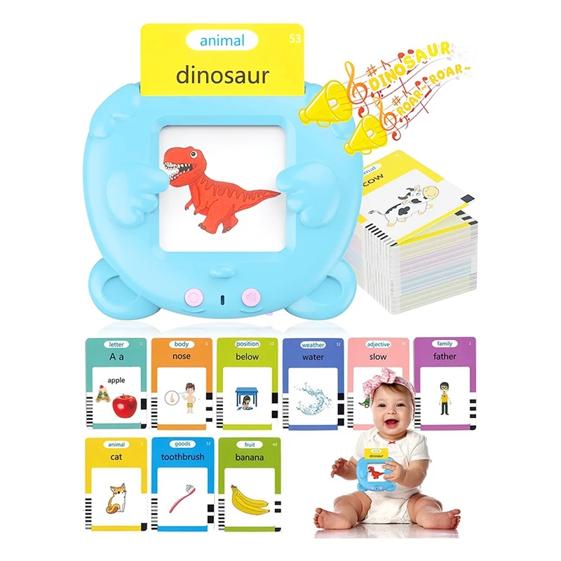  2-4 용 학습 플래시 카드, 언어 치료 장난감, 교육 말하기 플래시 카드, 510 조준기 단어, 내구성 파란색