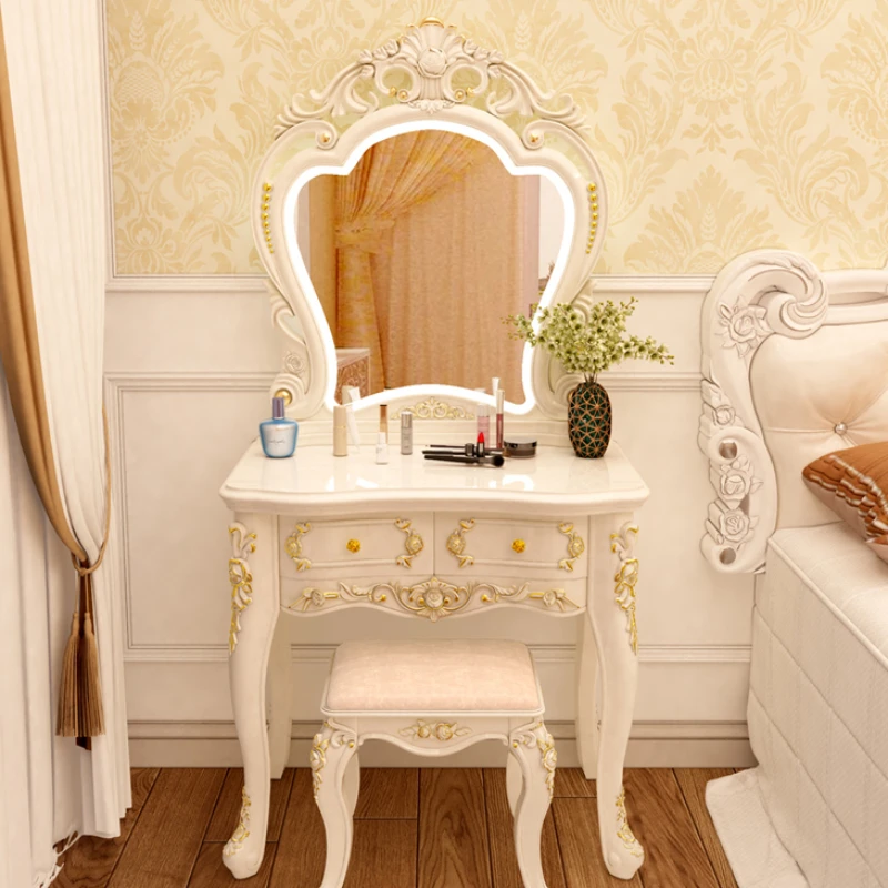 

Nordic Modern Dressing Table Led Light Organizer Storage Dressing Table Makeup Mirror Mesilla Tocador European Furniture