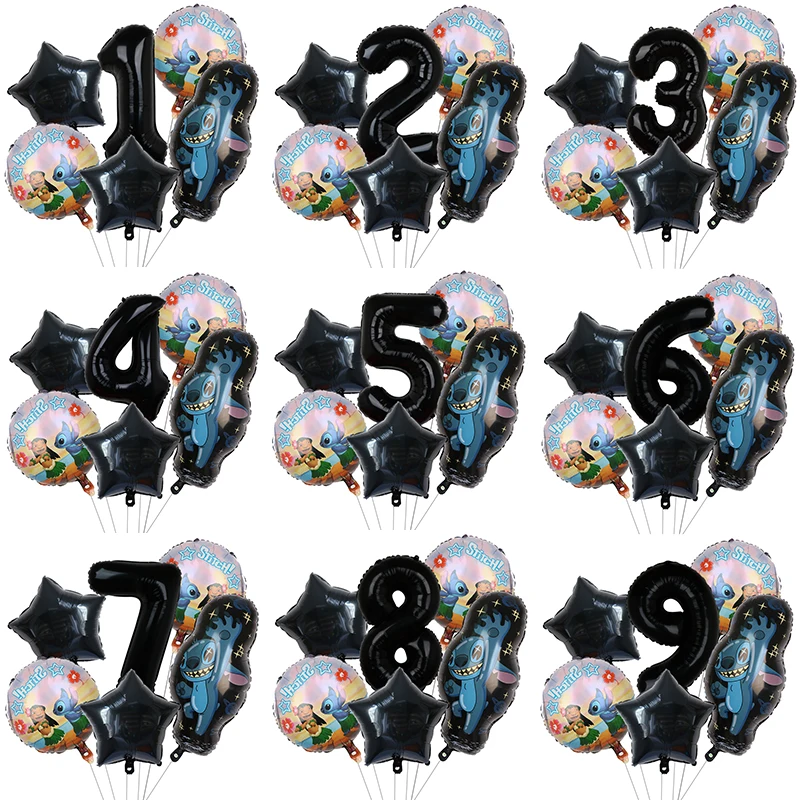 1Set Disney Black Stitch Foil Balloon 32 Pollici Black Number Balloon Festa Di Compleanno Per Bambini Baby Shower Sfondo Decor Supplies
