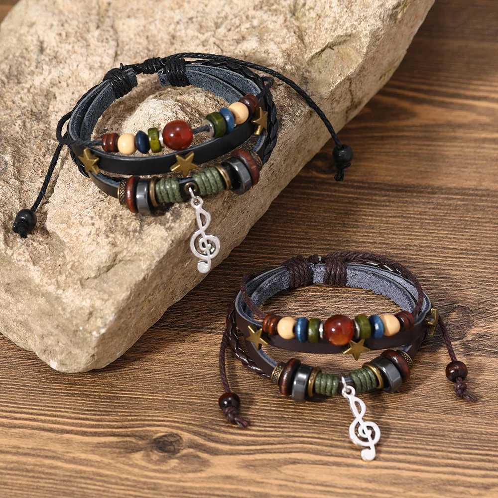 Vintage Leather Bracelet Fashion Hand-knitted Multi-layer Leather Bracelet and Fashion Men's Bracelet Wristbands Gift