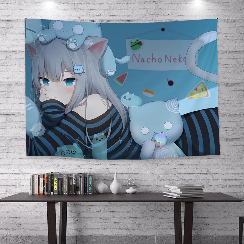Cartoon Anime Background Cloth Fashion Wall Cloth Cat Ears Girl Wall Tapestry Student Dormitory Home Decoration Bohemia tapestry decor,anime wall decor,wall flag decor