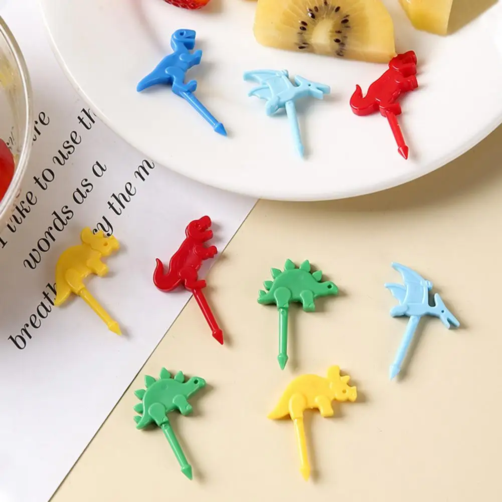 

10 Pcs ABS Fruit Fork Dinosaur Shape Cake Fruit Toothpick BPA Free Children Food Picks Random Color For Bento Lunch Decoration