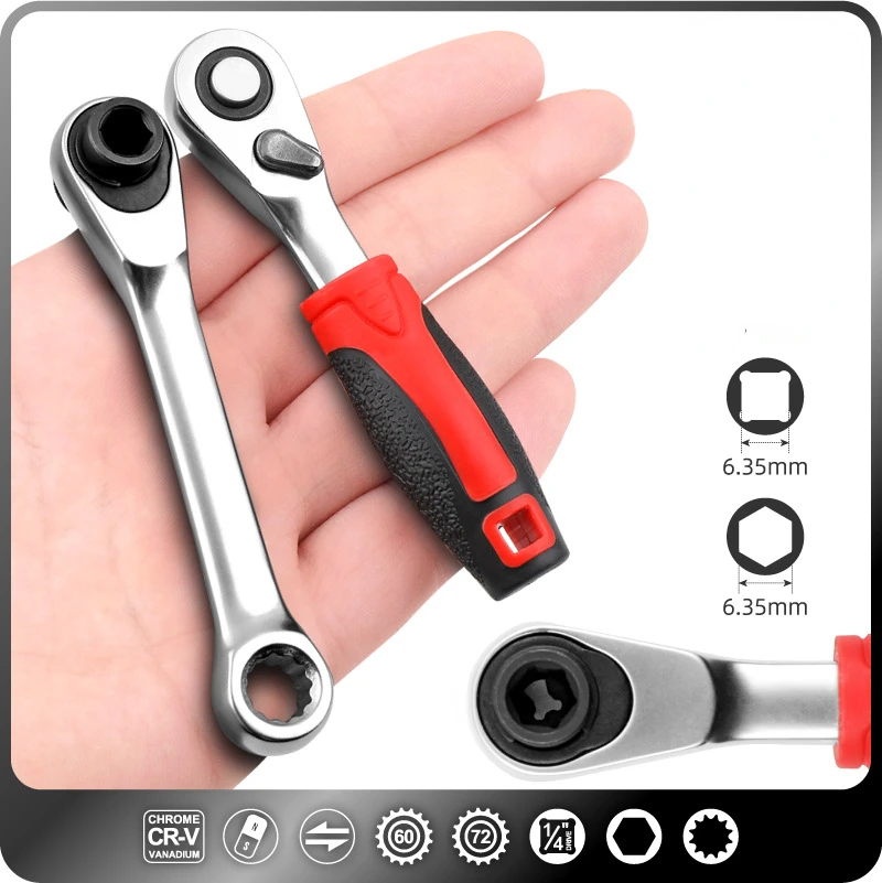 Description Picture 2 of item72-tooth 60-tooth Ratchet Socket Wrench Screwdriver Small Mini Xiaofei Quick Wrench 1/4-6.35mm Batch Head Socket Handle