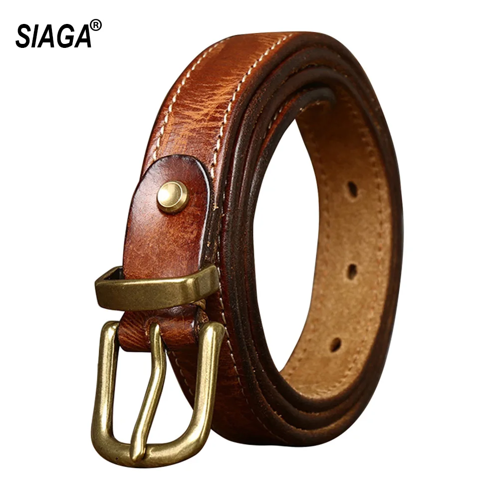 

Top Grade Quality Design Brass Pin Buckle Pure Cow Skin Leather Belts for Women 2.3cm Width