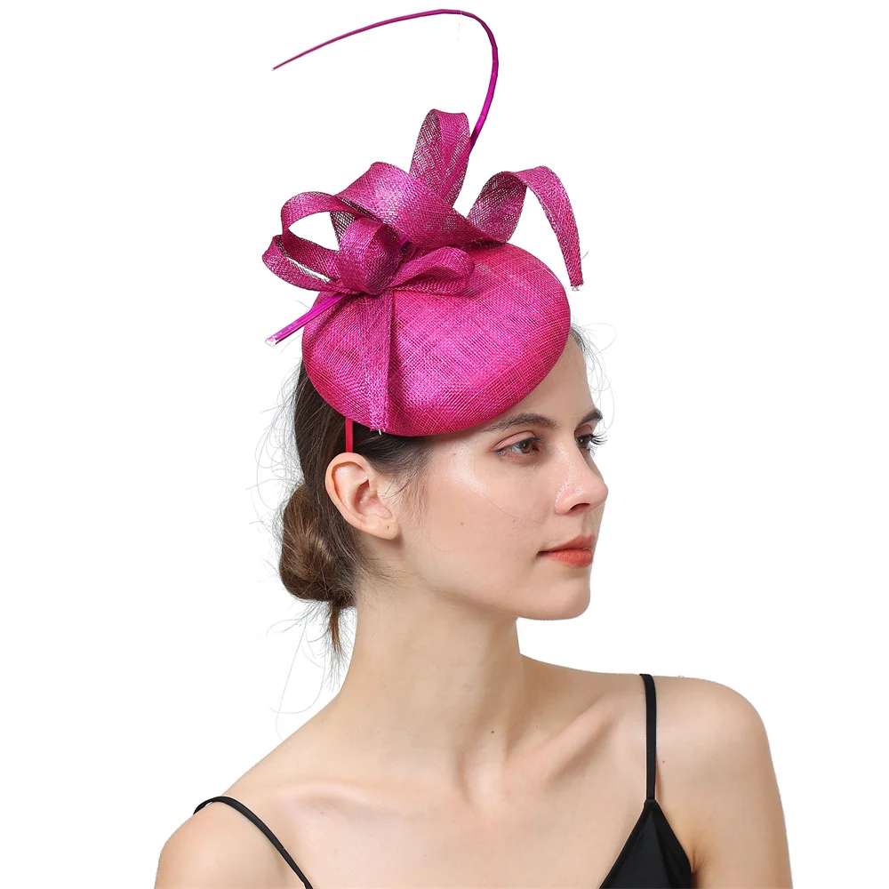 

Elegant Women Fascinator Hat 4-Layer Sinamay Hair Clip Flower Feather Cocktail Party Wedding Hair Accessories Headwewar For Girl