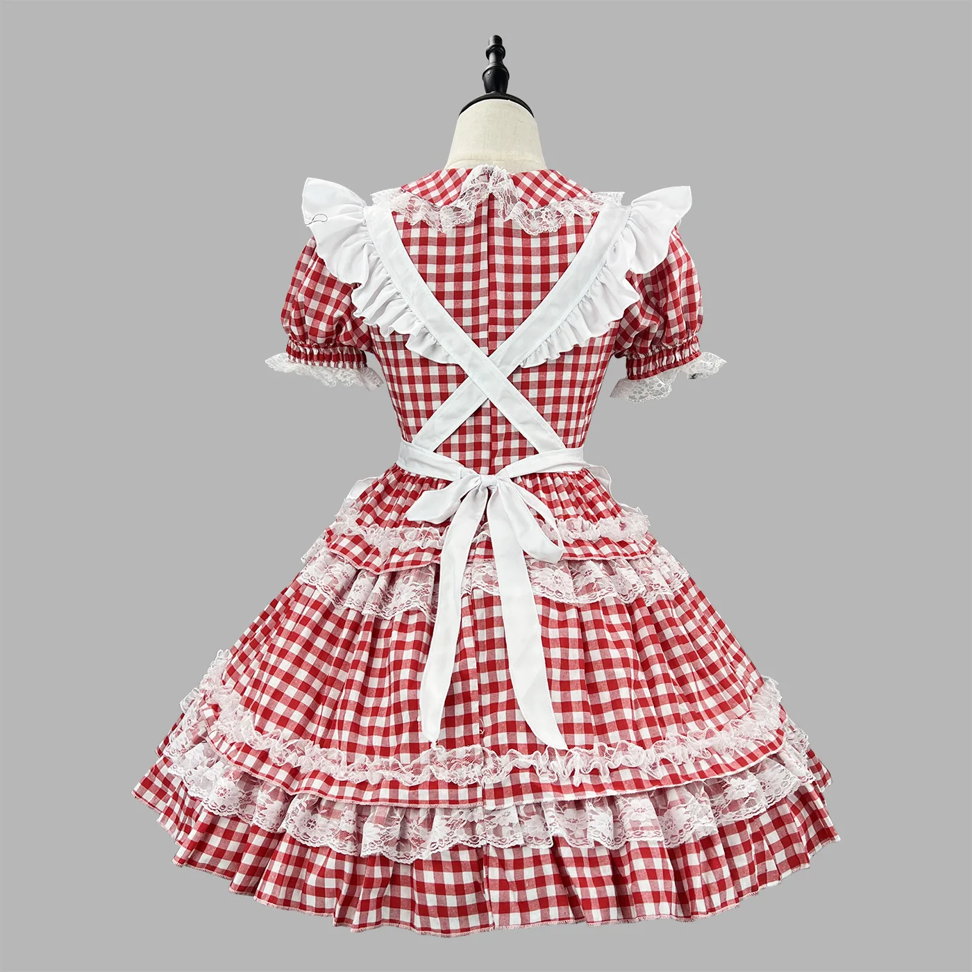 Anime Cosplay Red Grid Maid Lolita Kleid Kawaii Comic-Con Outfit 12