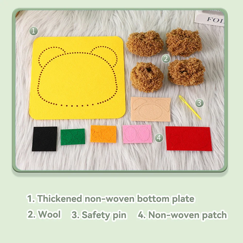 DIY Wool Felt Kit Cute Non-Finished Cartoon Animal Handcraft Kit for Needle Material Pack for Kids Beginner Gift