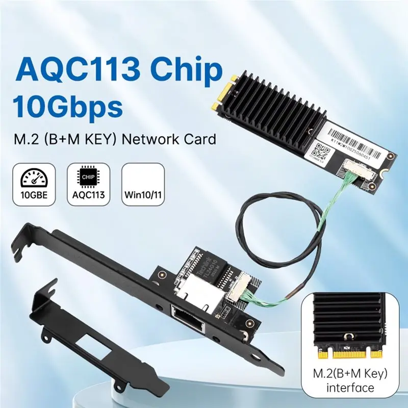 AY14 -10Gbps AQC113 M.2 B+M-RJ45 네트워크 카드 이더넷 어댑터 데스크탑 PC 서버용 단일 포트 LAN 컨트롤러 카드