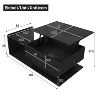 Table basse relevable avec éclairage LED, compartiment de rangement, noir brillant, table d'appoint moderne pour salon 5