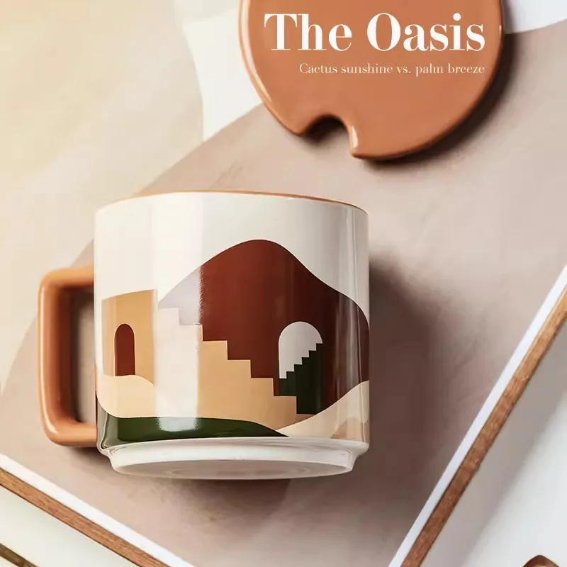 

Ceramic Mug Coffee cup Water cup with lid spoon milk Breakfast Teacup Couple cup Christmas Gift