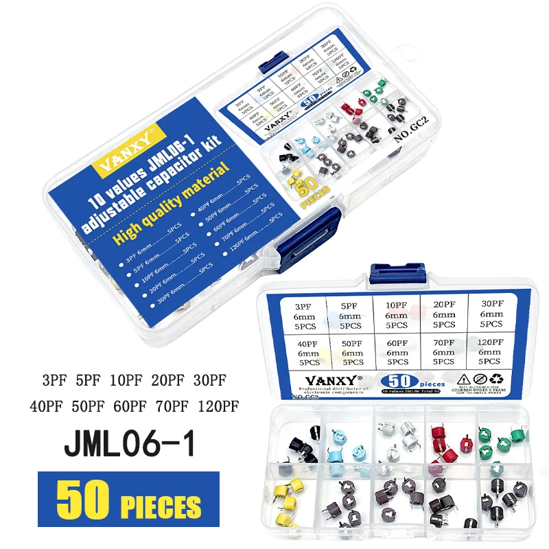 JML06-1 6mm 3PF 5PF 10PF 20PF 30PF 40PF 50PF 60PF 70PF 120PF Trimmer Adjustable Capacitor 5P 10P 20P 30P 40P 50P 60P 70P 10pcs adjustable capacitor