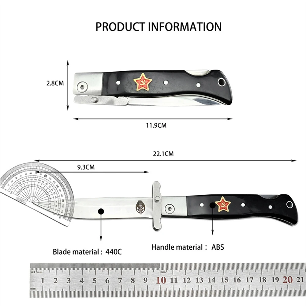 High Quality Tactical Pocket Folding Knife 440C Blade ABS Handle with  Nylon Sheath EDC Outdoor Knives Hunting Survival Tools 6