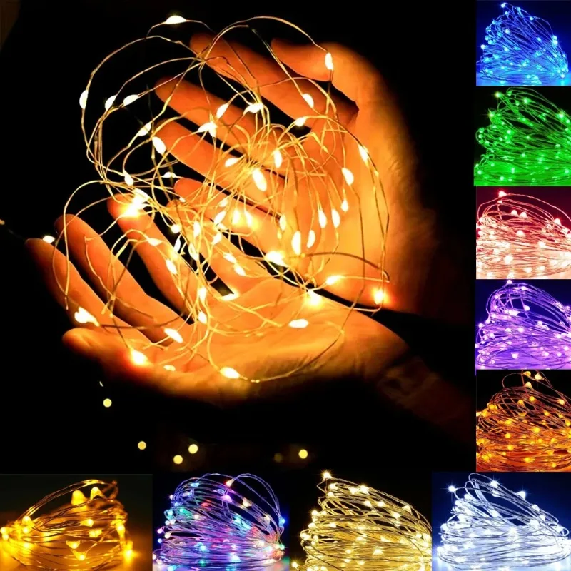 LED String Lights 1PC LED Small Lights Christmas Bouquet Decor Atmosphere Copper Wire Color Lights Battery Box Strip