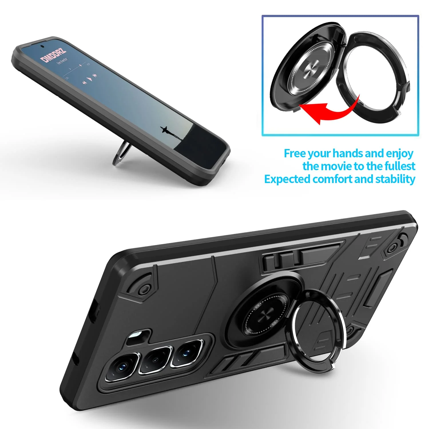 Armor Metal Ring Stand Case Cover with Enhanced Protection and Versatile Stand Functionality