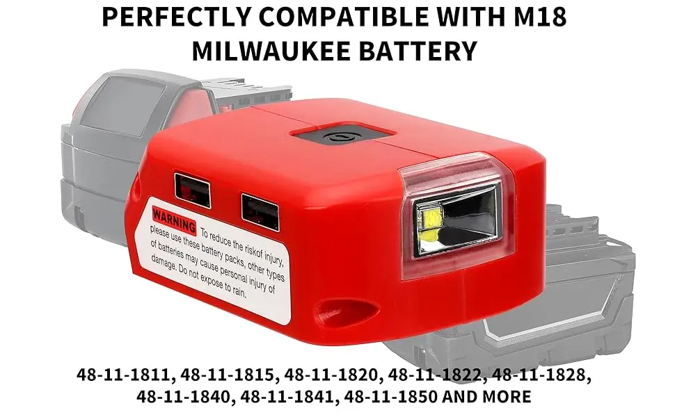 USB Charger Adapter Converter for Milwaukee M18 Lithium Battery LED Work Light w
