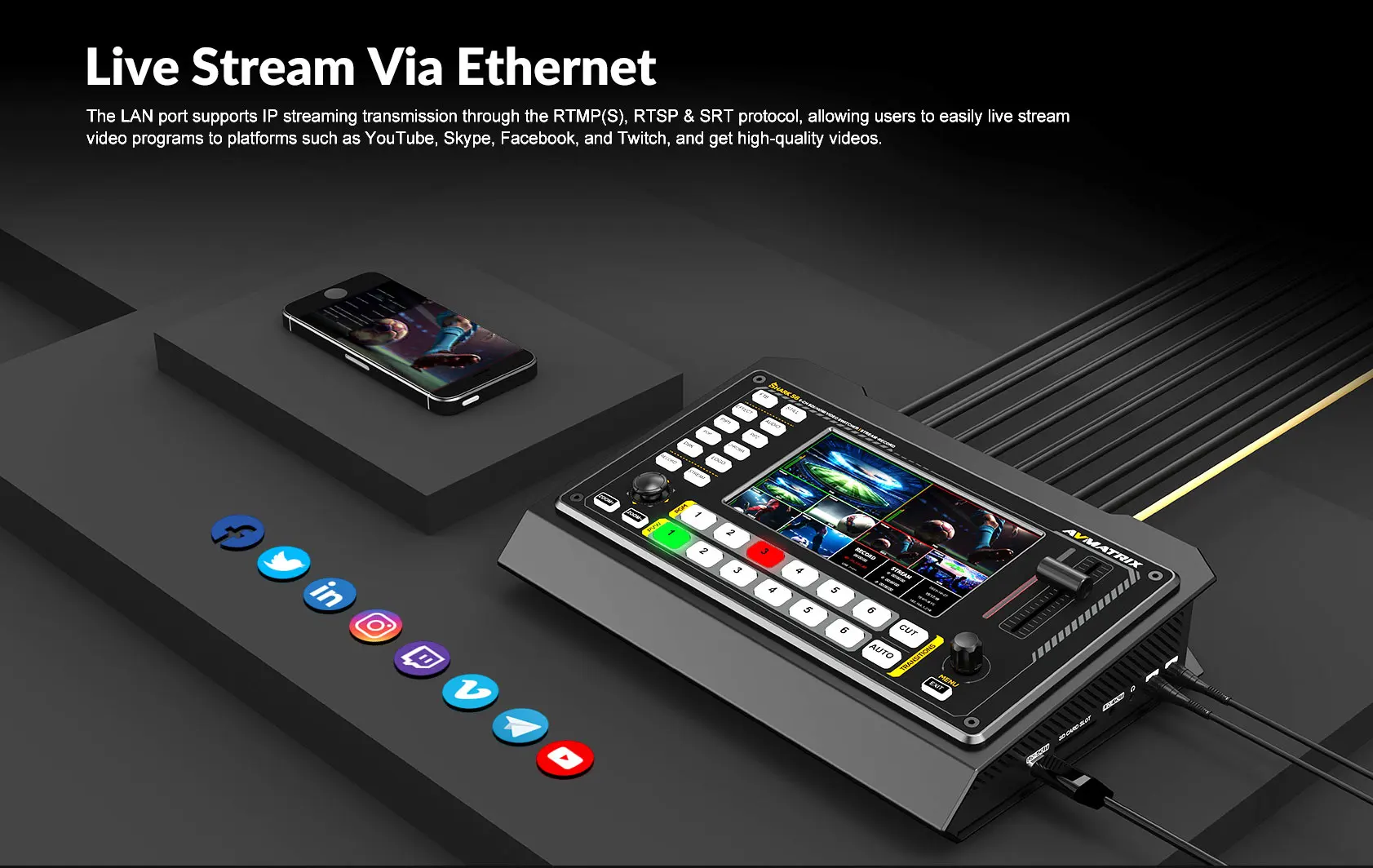 Shark S6 6-CH HDMI-compatible/SDI Video Switcher USB for capturing and streaming